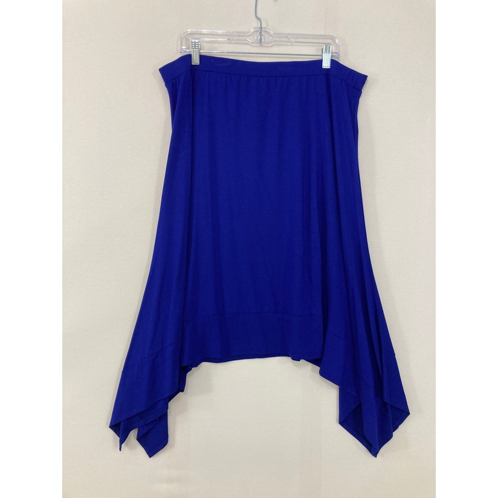 New Chico's Skirt size 3/XL Royal Blue Shark-bite Stretch Knit Handkerchief Hem